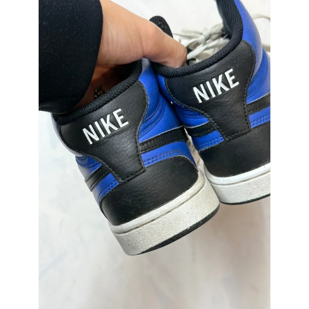 NIKE $95 Mens 7 White Blue Black Court Vision Mid High Top Lace Up Sneakers 7B